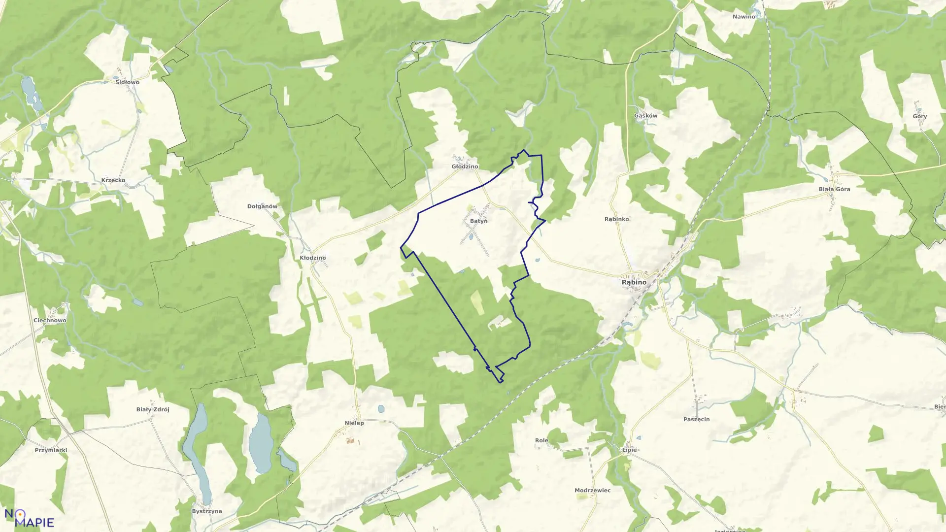 Mapa obrębu Batyń w gminie Rąbino